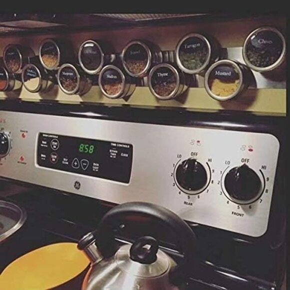 12 Magnetic Spice Jars Silver Steel w/ Sift Pour Lids + 120 Labels Organizer - Picture 6 of 6